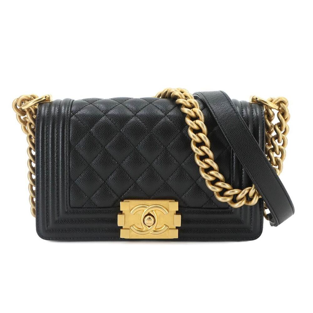 Chanel Boy Small Chain Shoulder Handbag, Caviar Leather, Black, A67085, Gold ...